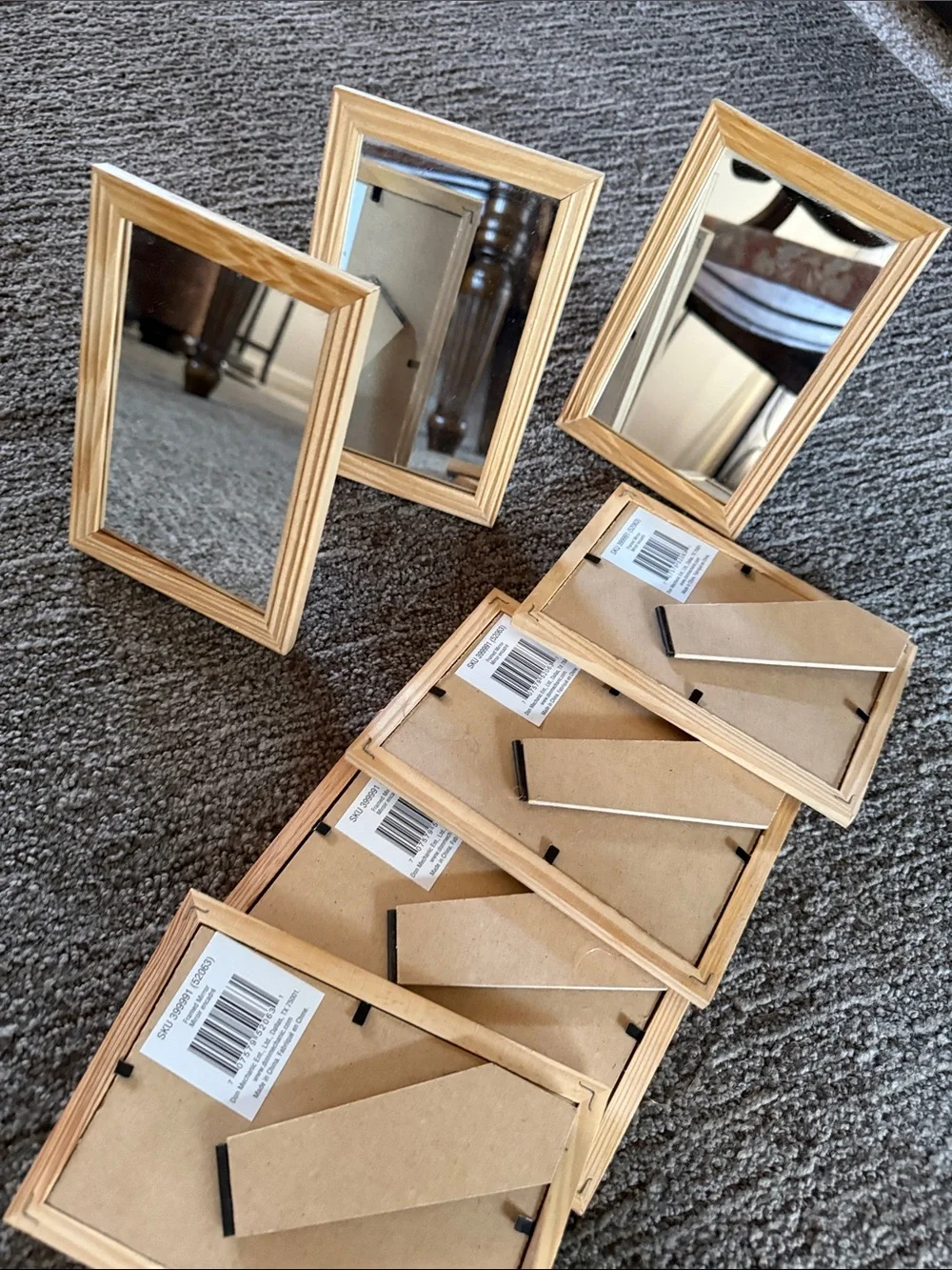 Natural Wood Frame Wall Mirror Set - 7-Piece